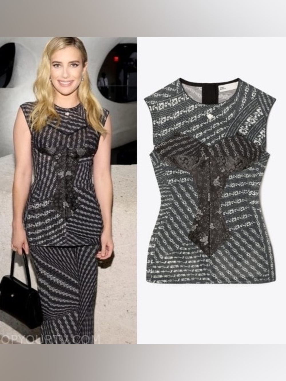 Tory Burch Black and White Printed Sleeveless Camisole
